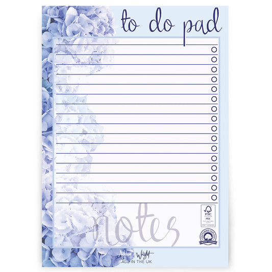 Daily to do Pad – A5 Blue Hydrangea Desk Planner Organiser