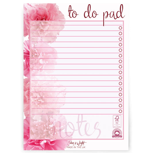Daily to do Pad – A5 Pink Carnation Desk Planner Organiser