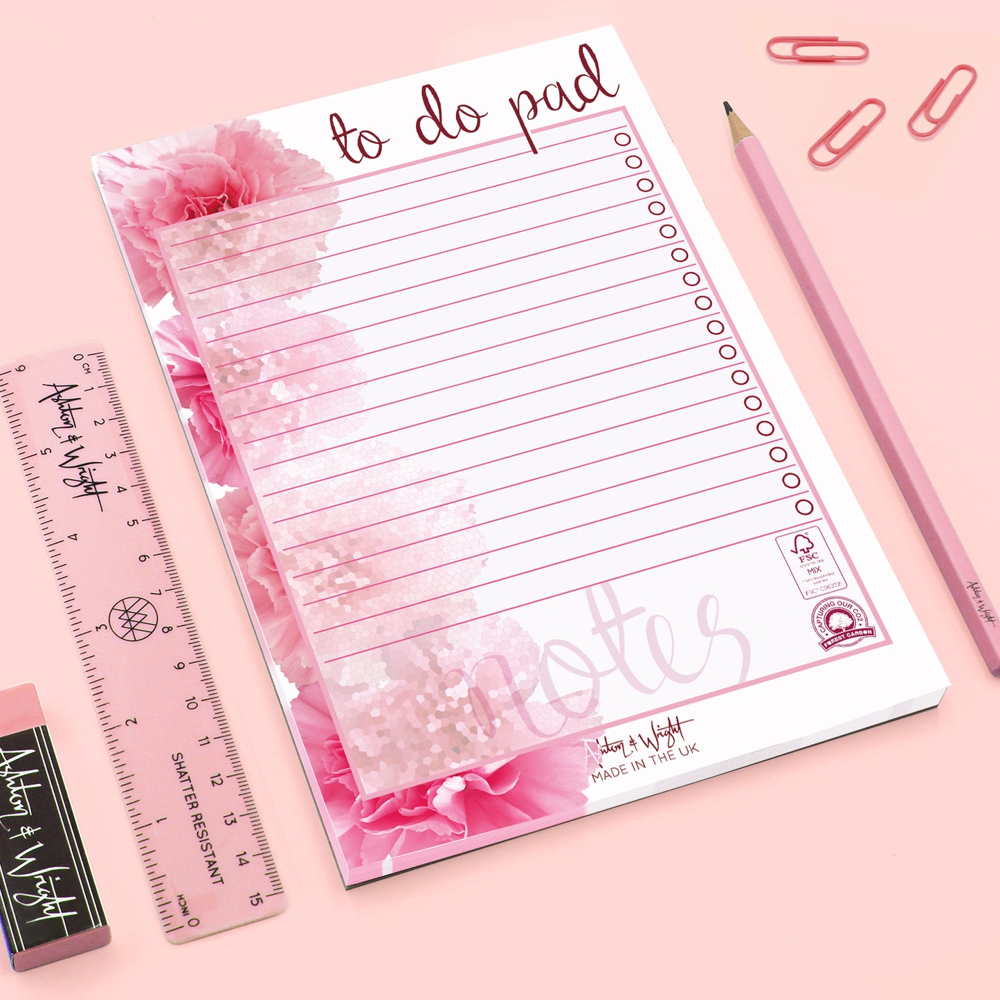 Daily to do Pad – A5 Pink Carnation Desk Planner Organiser
