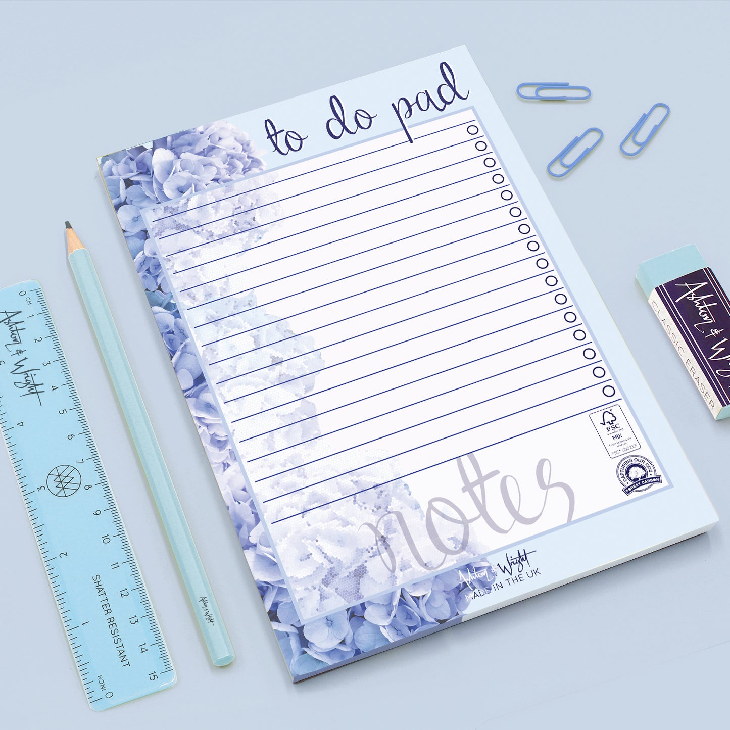 Daily to do Pad – A5 Blue Hydrangea Desk Planner Organiser