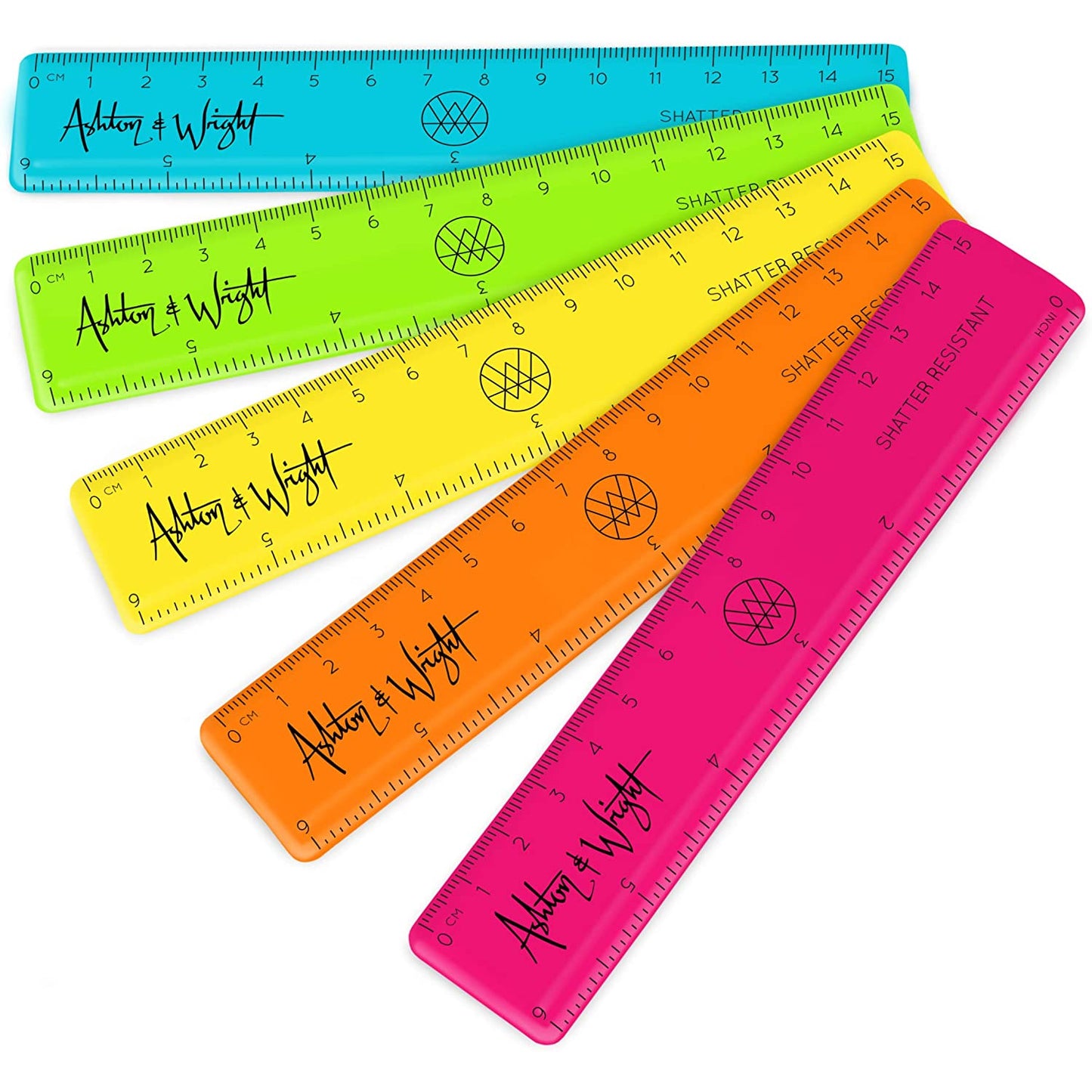 Neon Stationery Set - Classic HB Pencils, 15cm Rulers, Erasers