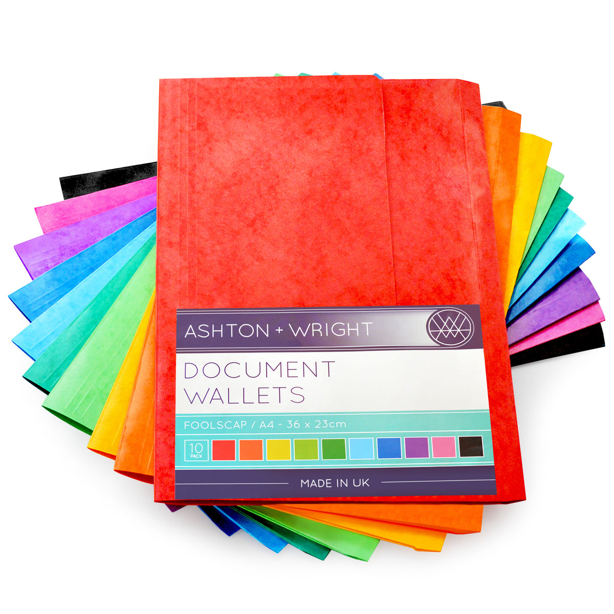 Document Wallets Foolscap A4 - Assorted Colours Mottled Gloss Cover - Pack of 10