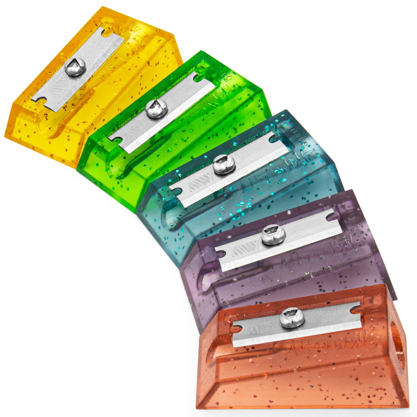 Plastic Pencil Sharpeners - Single Hole - Pastel / Glitter - Set of 5