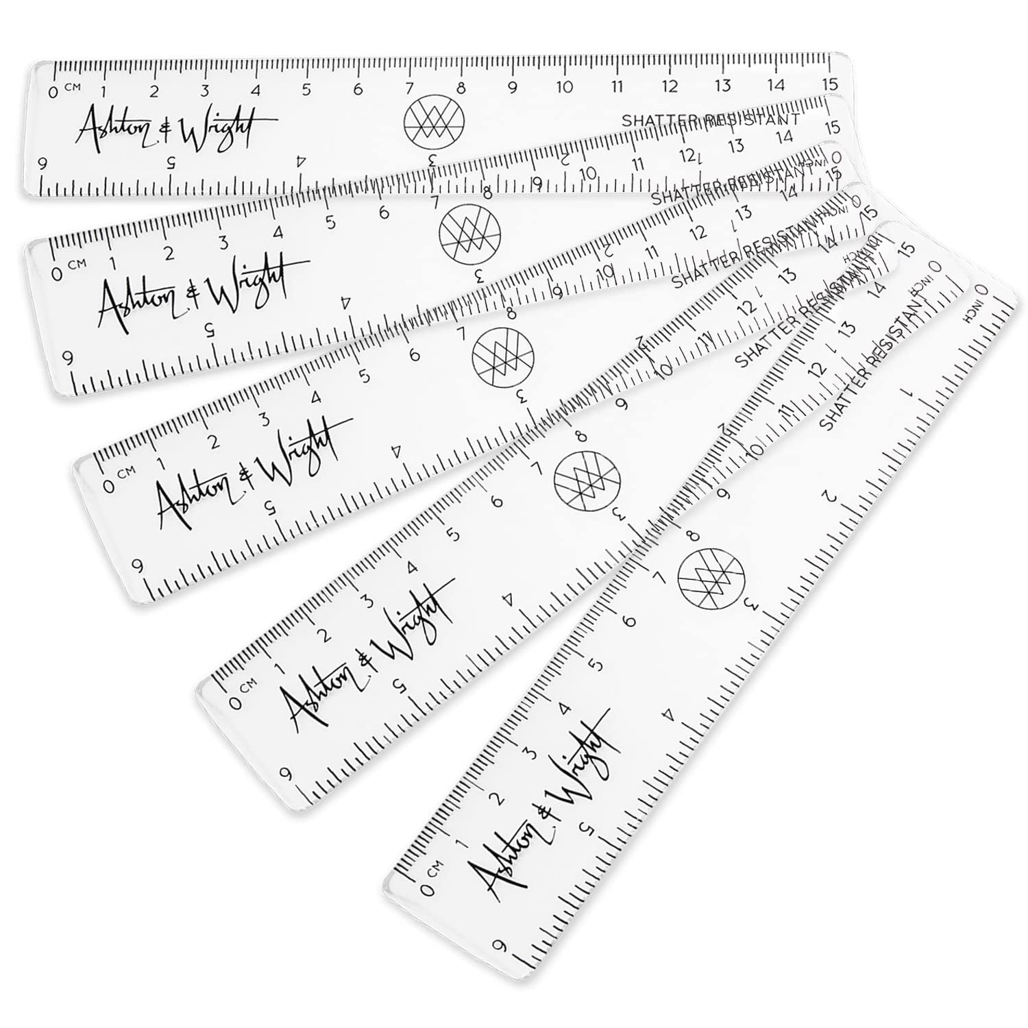 Monster Stationery 6 Inch / 15cm Transparent Rulers Shatter Resistant Pack  of 10 Clear 