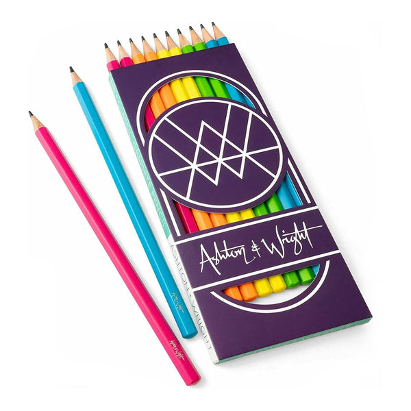 Neon Stationery Set - Classic HB Pencils, 15cm Rulers, Erasers